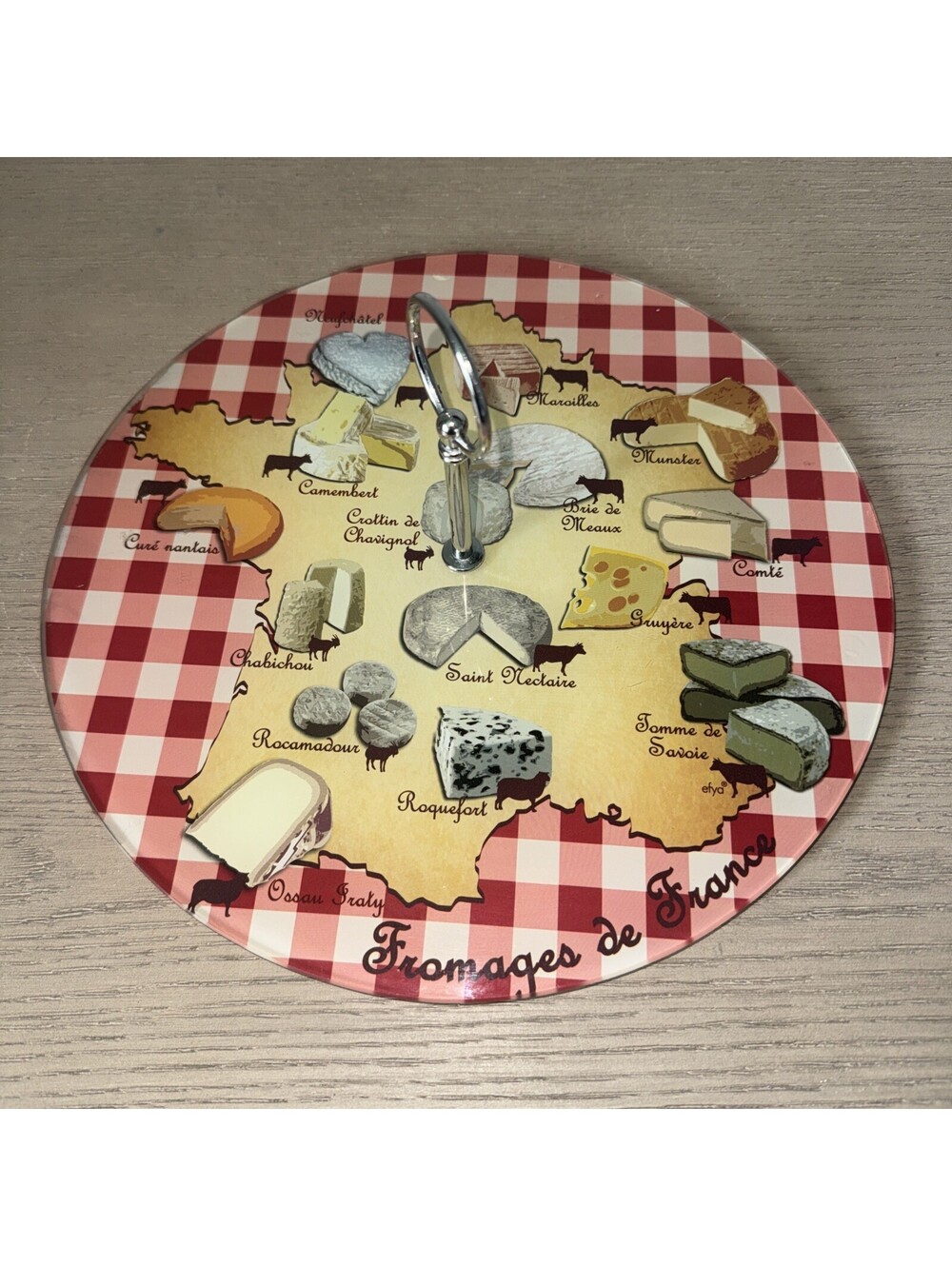 Vintage Cheese Plate Fromage Charcuterie Fromages  de France 12" Diameter Glass